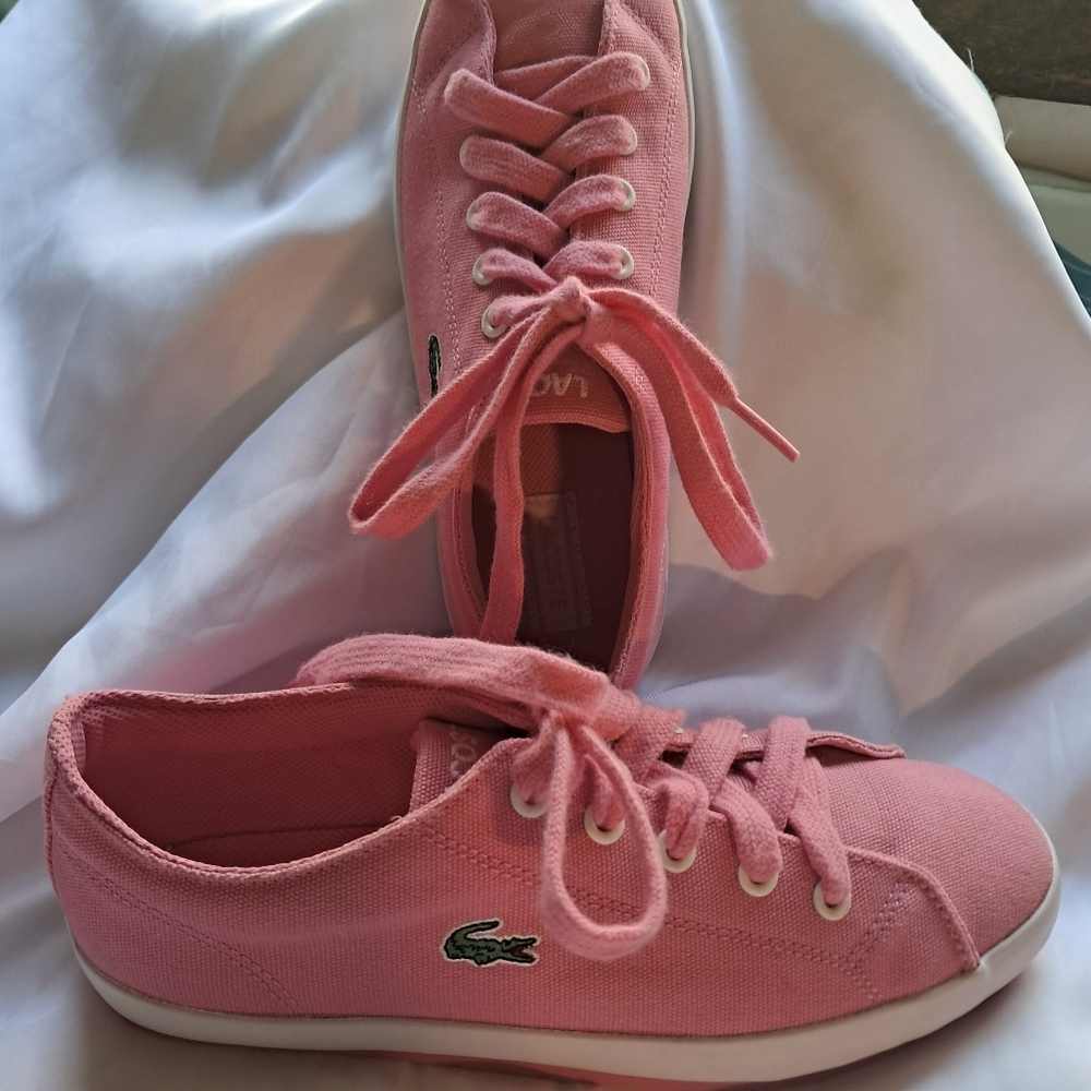 Lacoste Womens Pink Canvas Sneakers Sz 8 LIKE NEW! - Picture 3 of 14